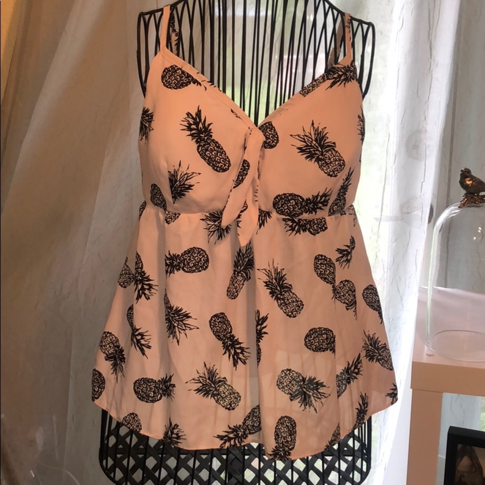 Candie’s Tie Front Pineapple Silk Tank